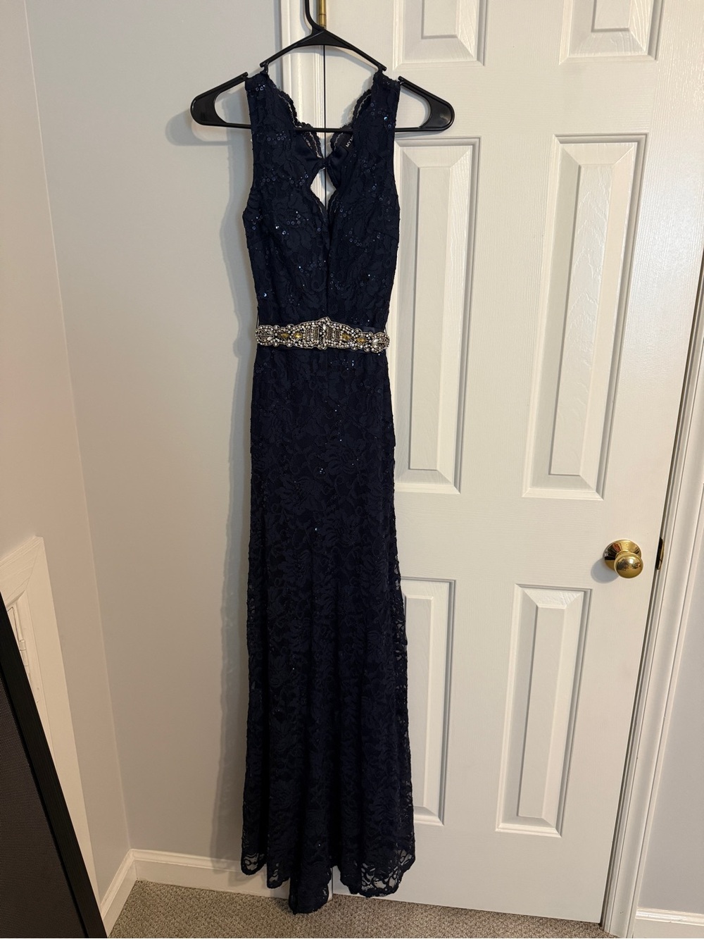 My Michelle Navy Lace Maxi Dress with Beaded Waist